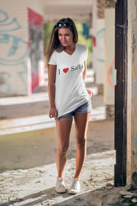 T-Shirt V-Ausschnitt Damen / I Love Saffa / Dampfer Sepperl