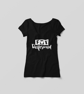 Damen T-Shirt mit V-Ausschnitt "FuxDeifeswuid"